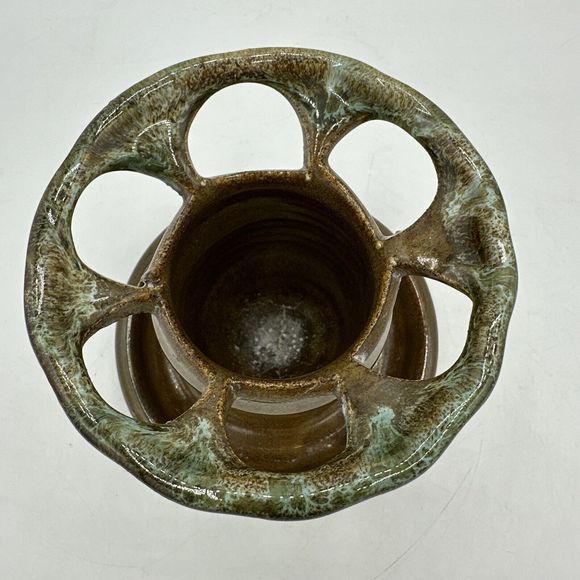 Toothbrush Toothpaste Holder Pottery Signed Handmade Farmhouse Country Bathroom - Picture 5 of 9